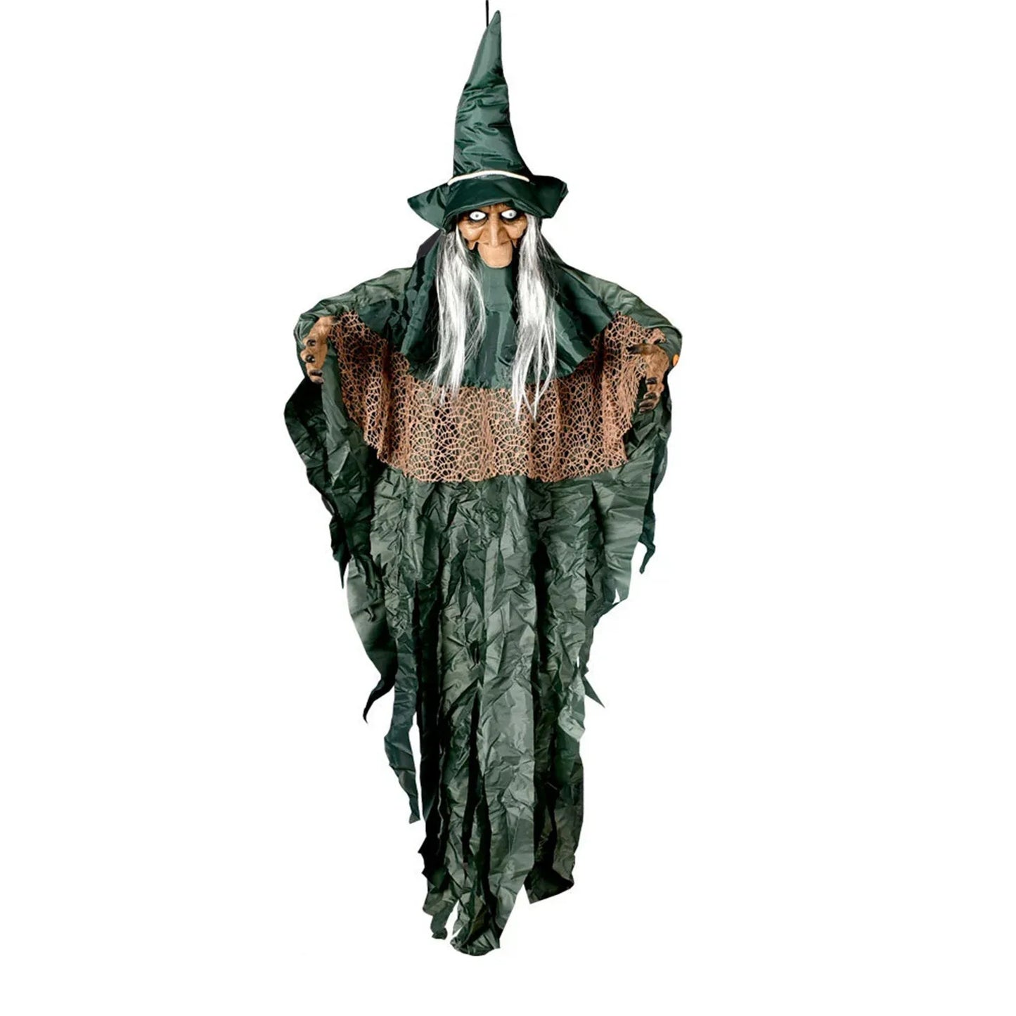 Sorcière parlante d'halloween, sorcière effrayante et effrayante, animatronique, contrôlée par la voix, scintillante, décoration de maison hantée