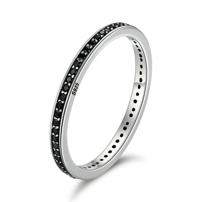 Bamoer véritable 925 en argent Sterling Double cercle noir clair CZ empilable bague pour les femmes en argent fin bijoux cadeau SCR082