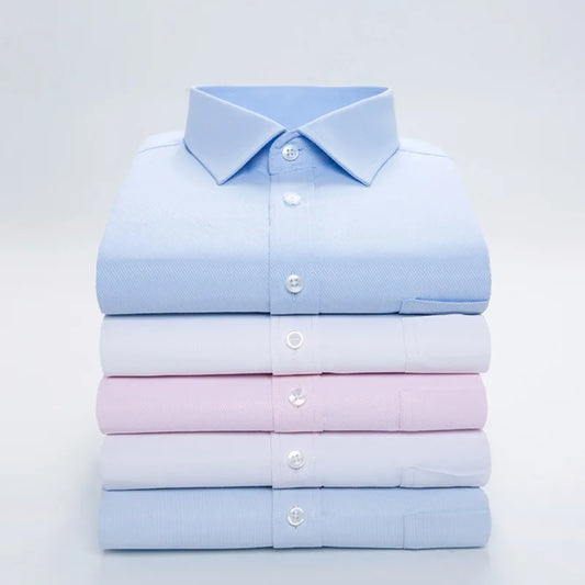 Nouveau coton hommes classique à manches longues robe chemise poche régulière coupe formelle affaires travail bureau décontracté bouton blanc chemises sociales
