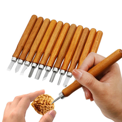 Ensemble d'outils de sculpture sur bois, couteau d'art multifonctionnel fait à la main avec manche en bois pour l'artisanat, 10/12 pièces