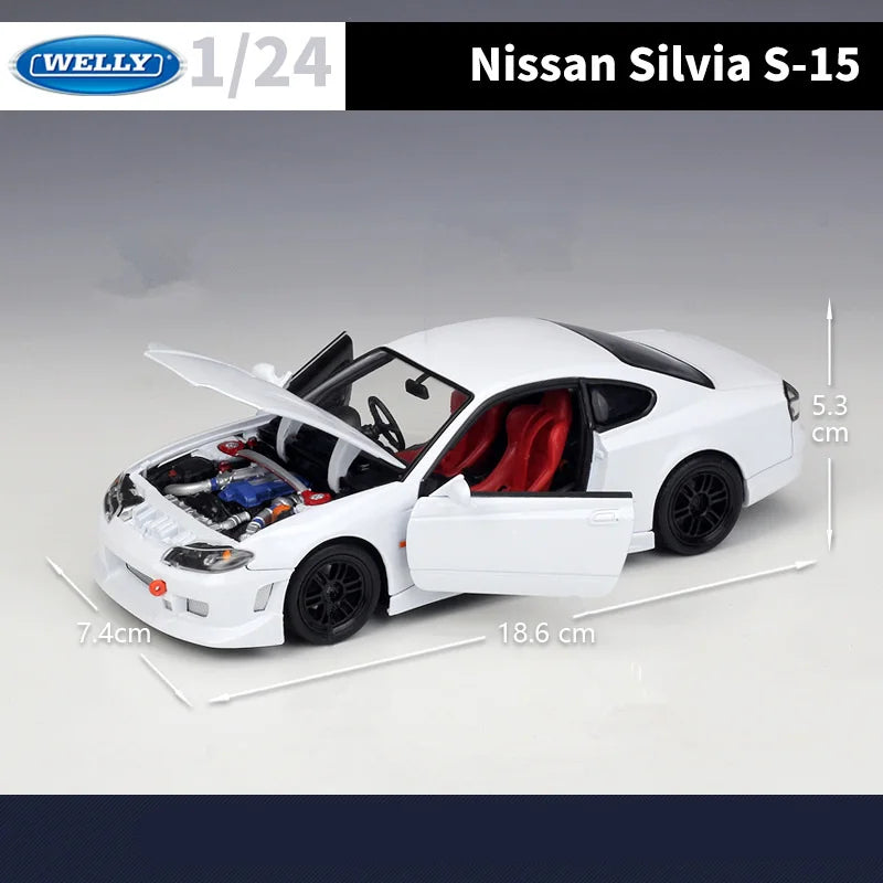 Welly 1/24 Nissan Silvia S15 modèle de voiture de sport en alliage moulé sous pression modèle de voiture de course en métal haute Simulation Collection jouet pour enfants cadeau
