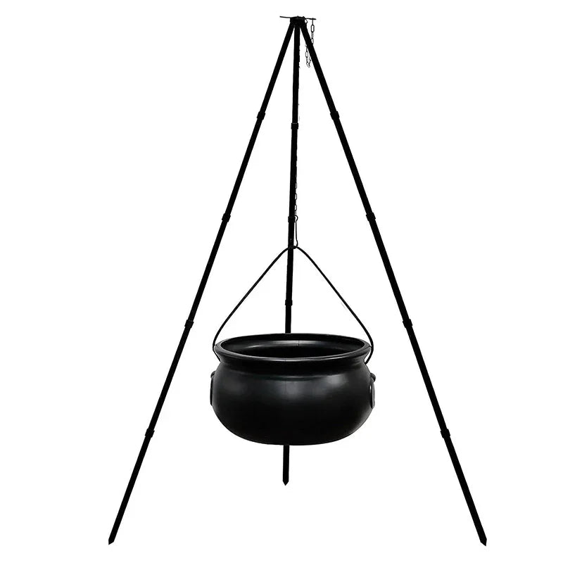 Grand chaudron de sorcière sur trépied, décor d'extérieur pour Halloween, seau à bonbons avec lumières, décor de fête de carnaval d'horreur de feu de joie d'halloween