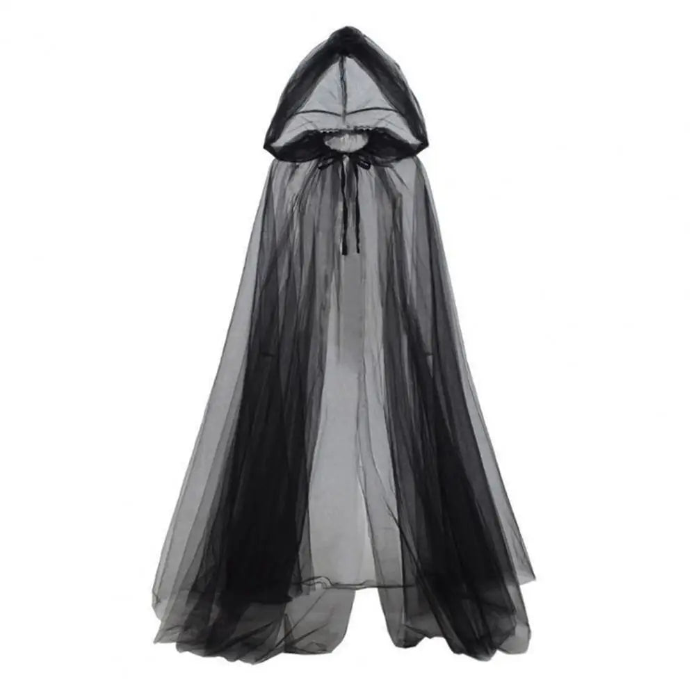 Cape de Costume de Cosplay fantôme d'halloween pour adulte, Cape de sorcière à lacets à capuche, Cape transparente pleine longueur avec capuche surdimensionnée