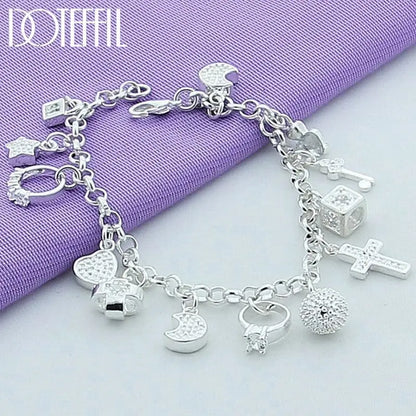 DOTEFFIL 925 en argent Sterling lune coeur serrure croix Bracelet pour hommes femme charme fête de mariage bijoux de mode