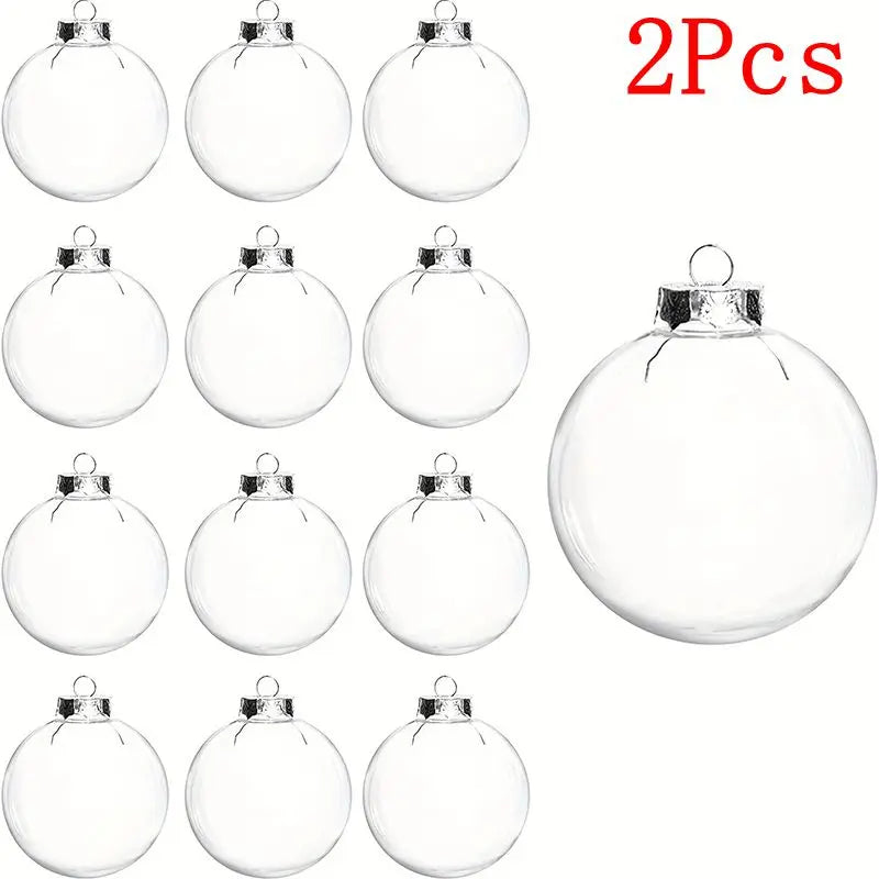 Décoration suspendue pour arbre de noël vide, 2 pièces, 6/8/10cm, boule ronde transparente ouverte en plastique, ornement Transparent, fournitures de fête pour enfants, bricolage