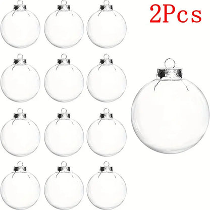 Décoration suspendue pour arbre de noël vide, 2 pièces, 6/8/10cm, boule ronde transparente ouverte en plastique, ornement Transparent, fournitures de fête pour enfants, bricolage