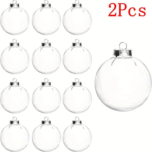 Décoration suspendue pour arbre de noël vide, 2 pièces, 6/8/10cm, boule ronde transparente ouverte en plastique, ornement Transparent, fournitures de fête pour enfants, bricolage