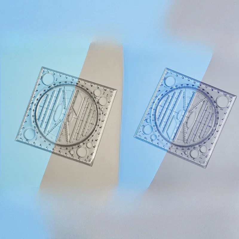 Règle de dessin de géométrie multifonctionnelle, rapporteur Transparent, règle rotative, règle d'échelle 3D pour le dessin, 1/2 pièces