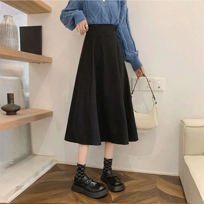 Jupes mi-longues taille haute pour femmes, All-Match A-Line, Élégant, Bureau, Lady Leisure, Automne, Hiver, Simple, Mode basique, Nouveau, Ins Faldas