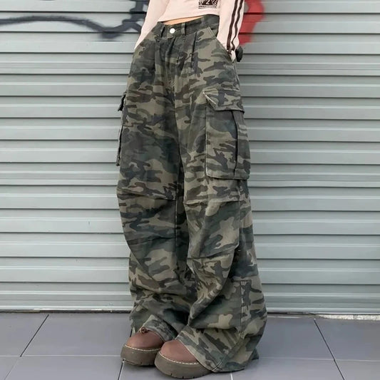 Femmes Camouflage Cargo jean américain Streetwear utilitaire pantalon rétro Jazz Hiphop Baggy Denim pantalon décontracté paresseux pantalon