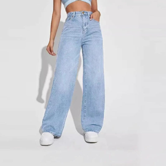 Pantalon en Denim ample à jambes larges pour femmes, vêtement européen et américain, amincissant, taille haute, assorti avec tout, nouvelle collection 2025
