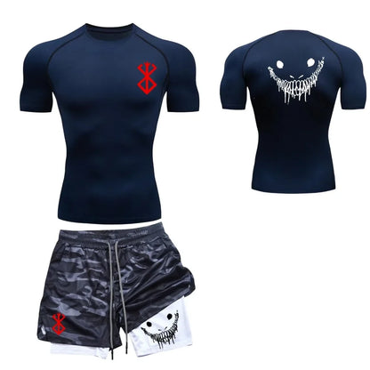 Ensemble de fitness décontracté à la mode pour hommes, vêtements de sport à séchage rapide, shorts + chemise, ensemble 2 pièces, course à pied, entraînement, été