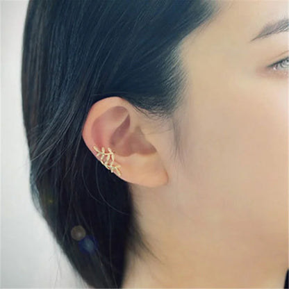 Boucles d'oreilles à Clip en feuilles pour femmes, couleur or, feuille en métal,