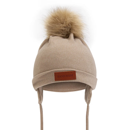 Couleur unie pompon infantile fille garçon chapeau Imitation cachemire bébé oreille Protection casquette automne hiver chaud enfant en bas âge enfants laçage Beanie
