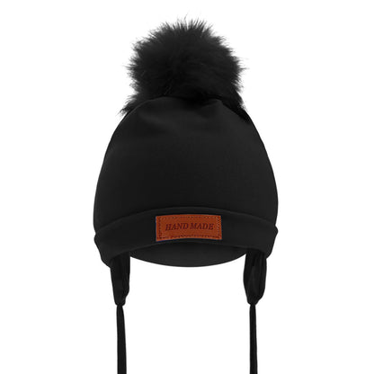 Couleur unie pompon infantile fille garçon chapeau Imitation cachemire bébé oreille Protection casquette automne hiver chaud enfant en bas âge enfants laçage Beanie