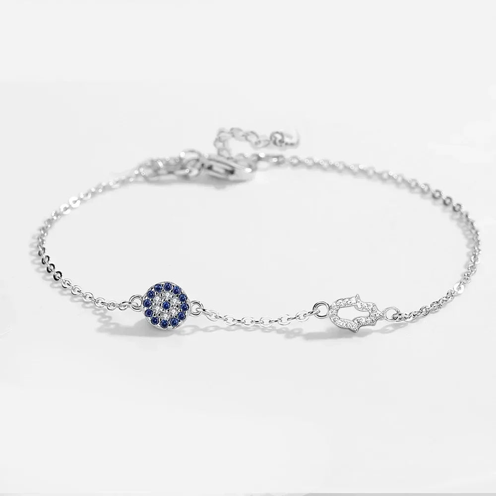 Kaletine-Bracelet à breloques Hamsa Evil Eye pour femme, argent regardé 925, bracelets JOLink CZ bleus, bijoux turcs, bonne chance