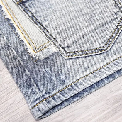 Short en denim de luxe pour hommes, vêtements de style coréen, patchwork, designer, décontracté, longueur au genou, jean court classique, été, nouveau, 2023