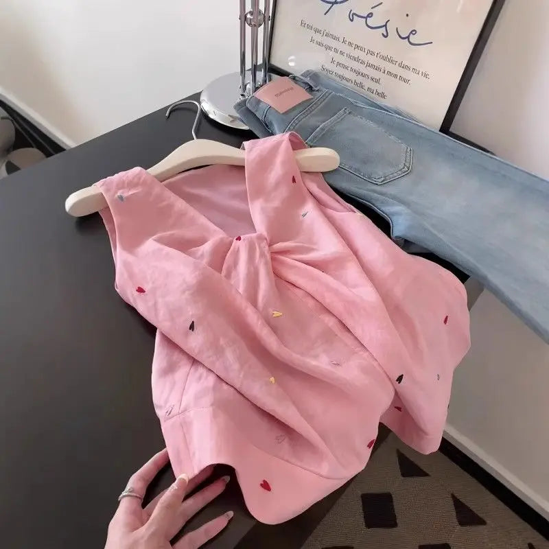 Coréen rose amour croix Kink gilet chemise Dopamine Design Niche haut 2025 femmes été