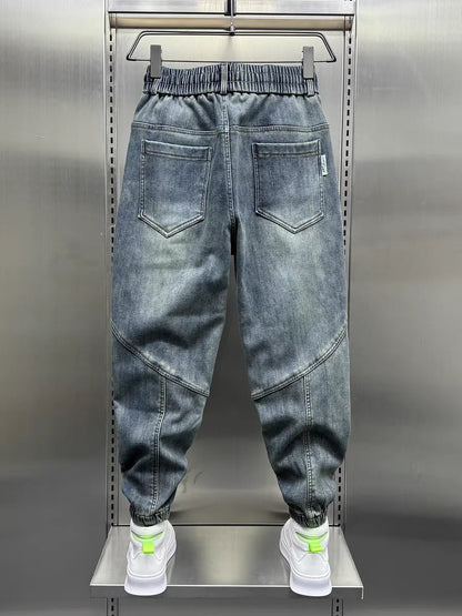 Jean Denim Bleu pour Homme, Pantalon Sarouel, Taille artificiel astique, Poignets, Vêtements de Luxe Décontractés, Mode Printemps-Automne, Nouveau, 2024