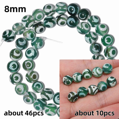 Perles rondes en agate Dzi naturelle, prière tibétaine, prairie mystique, perles pour bijoux, bricolage exécutif, accessoires de bracelet vintage, 6mm, 8mm, 10mm