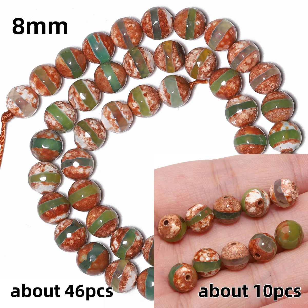 Perles rondes en agate Dzi naturelle, prière tibétaine, prairie mystique, perles pour bijoux, bricolage exécutif, accessoires de bracelet vintage, 6mm, 8mm, 10mm
