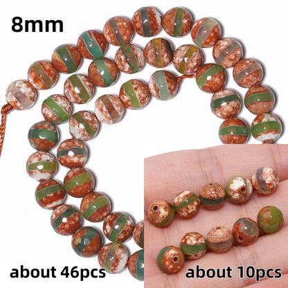Perles rondes en agate Dzi naturelle, prière tibétaine, prairie mystique, perles pour bijoux, bricolage exécutif, accessoires de bracelet vintage, 6mm, 8mm, 10mm