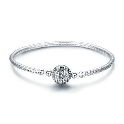 Bamoer 100% 925 argent Sterling éblouissant clair CZ fermoir rond serpent chaîne fleur fermoir Bracelet bijoux fins SCB062