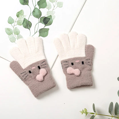 Gants d'hiver tricotés pour enfants de 3 à 10 ans, chauds et doux, en laine de lapin, dessins animés, gants pour enfants, doigt complet, mitaines pour bébés garçons et filles
