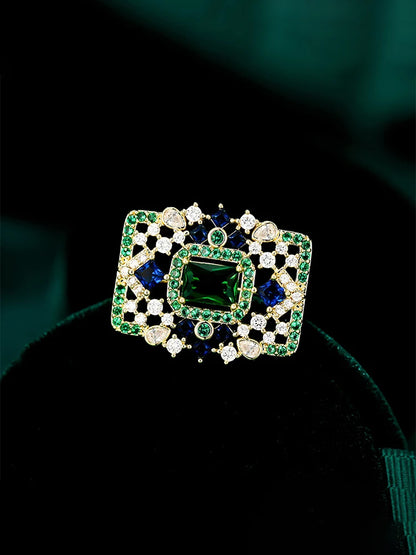SUYU Imitation jadéite rectangulaire couleur correspondant cubique zircone broche vêtements accessoires fixation accessoires broches
