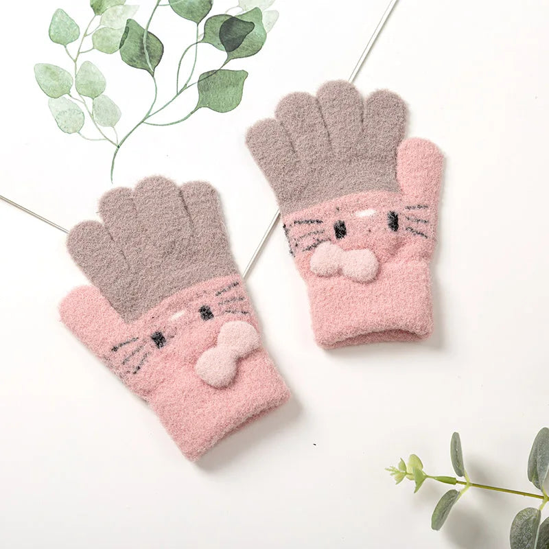 Gants d'hiver tricotés pour enfants de 3 à 10 ans, chauds et doux, en laine de lapin, dessins animés, gants pour enfants, doigt complet, mitaines pour bébés garçons et filles