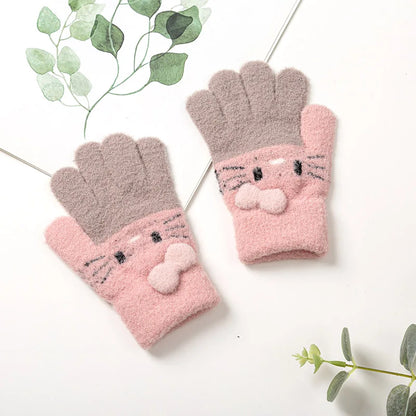 Gants d'hiver tricotés pour enfants de 3 à 10 ans, chauds et doux, en laine de lapin, dessins animés, gants pour enfants, doigt complet, mitaines pour bébés garçons et filles