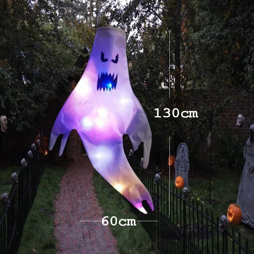 Fantôme Effrayant avec Lumière LED pour Halloween, Accessoire de Décoration d'Niket d'Extérieur, Pendentif d'Arbre, Ornement de ix, Fournitures de Bricolage