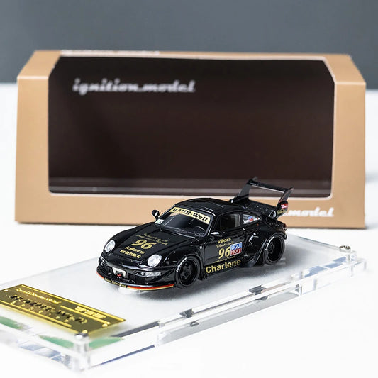 IG Ignition 1: 64 RWB 993 noir, étiquette dorée à queue haute, modèle de voiture en résine, ornement de collection