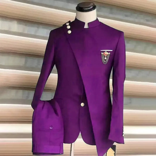 Costume européen et américain pour hommes, grande taille, col montant et col incliné, robe d'affaires, Banquet, Cocktail, robe d'hébergement, ensemble deux pièces
