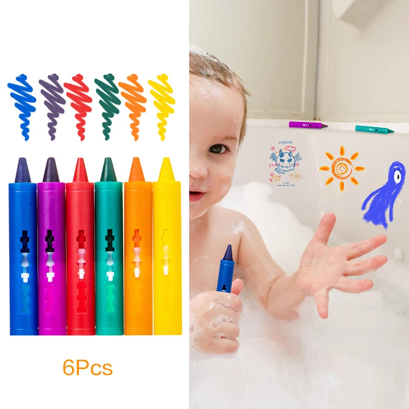 Crayons de bain lavables, 6 pièces, dessin coloré dans la baignoire, faciles à nettoyer, jouet artistique amusant pour enfants, Graffiti, Crayon de salle de bain