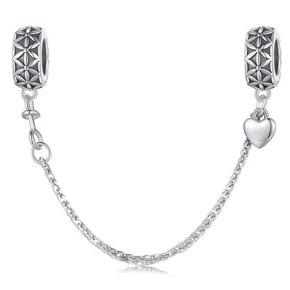 Meilleure vente 100% argent Sterling 925 la clé de coeur silicone sécurité chaîne breloque Wostu Original perles Bracelet bijoux CQC606