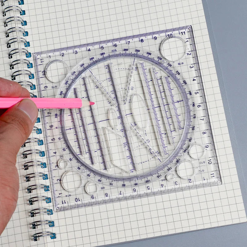 Règle de dessin de géométrie multifonctionnelle, rapporteur Transparent, règle rotative, règle d'échelle 3D pour le dessin, 1/2 pièces