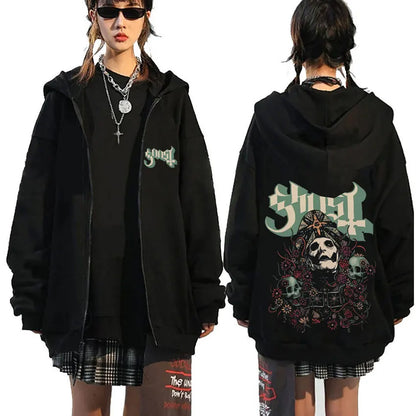 Mesurost Band Zipper Hoodie pour hommes, Hip Hop Respzed Fashion, Cartoon Anime Graphic Print, Zip Up Hoodies, Rock Gothic, PVD