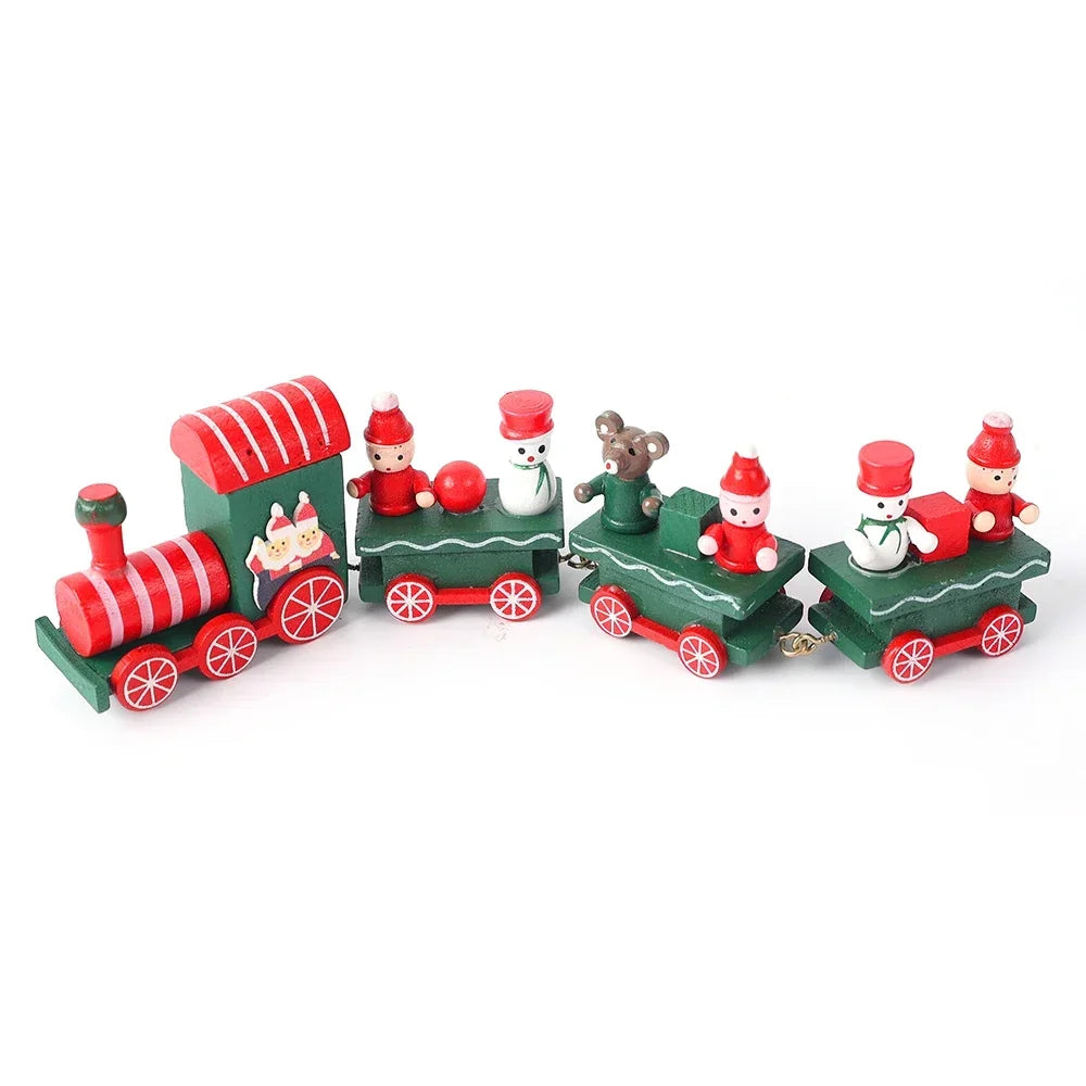 Mini train de sapin de Noël peint en bois et plastique, décorations de Noël, fête de festival, ornement de table de Noël