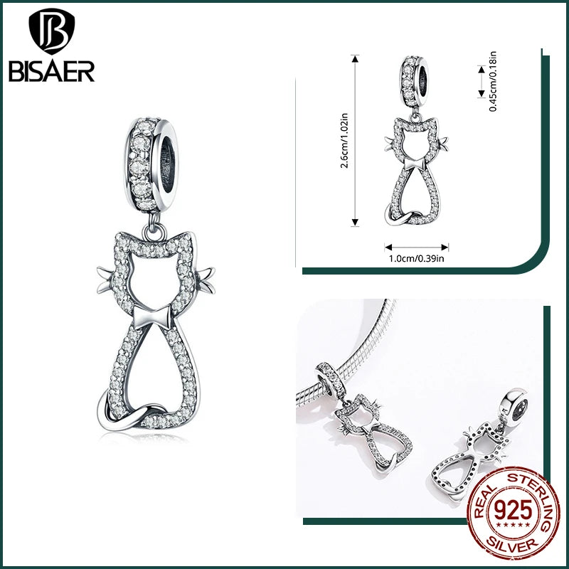 BISAER 925 en argent Sterling mignon chien breloque perle teckel animal de compagnie pendentif platine plaqué ajustement femmes Bracelet à bricoler soi-même bijoux fins