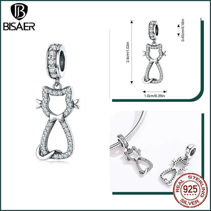 BISAER 925 en argent Sterling mignon chien breloque perle teckel animal de compagnie pendentif platine plaqué ajustement femmes Bracelet à bricoler soi-même bijoux fins
