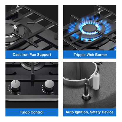 Topbathing 2 Brûleurs 30cm Cuisine Built in Guatemala Verre NG/GPL touristes Fuel Gas Hob UKGCT-B02