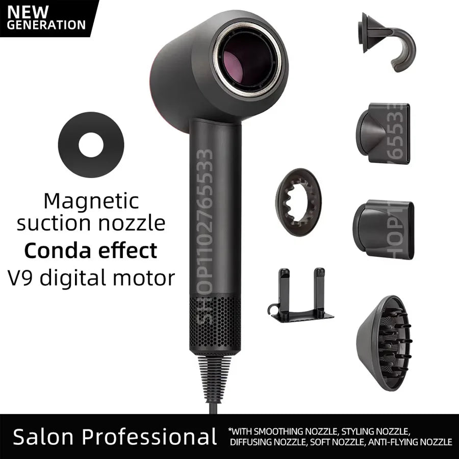 Sèche-cheveux électrique ionique 5 en 1, sèche-cheveux sans lame à grande vitesse, Ion négatif professionnel, 1.8M, Super sans feuilles