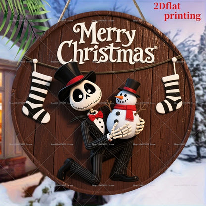 Joyeux noël le cauchemar avant noël Logo personnalisé rond en bois suspendu signe porte d'entrée mur vacances décoration