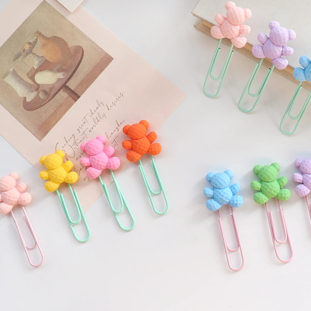 7 pièces/lot Kawaii ours coloré trombone décoratif signet classeur fichier Clips école bureau papeterie accessoires