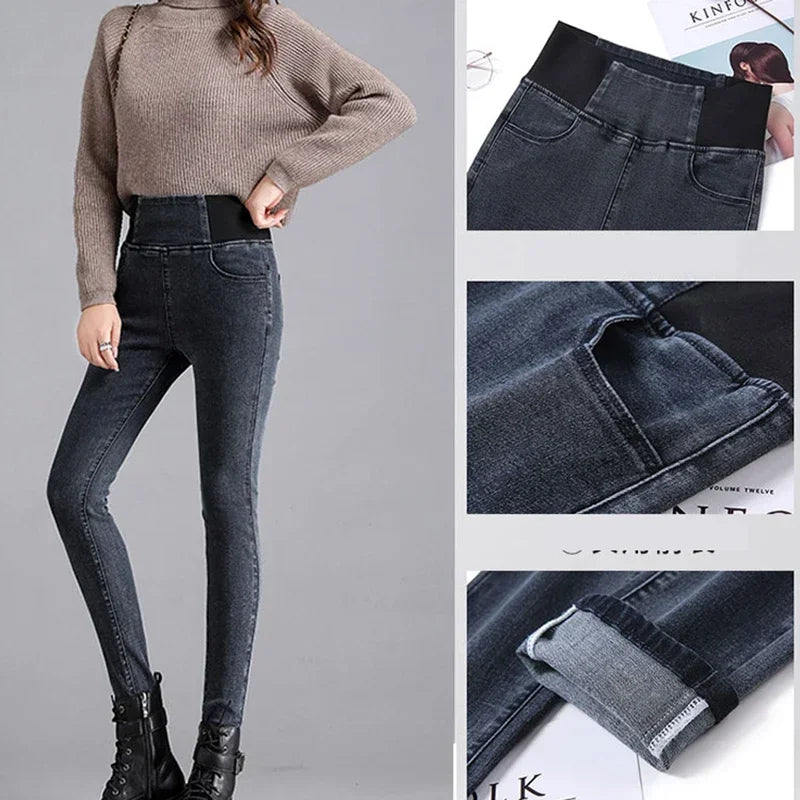 PTKPCC nouveau taille élastique jean moulant femmes printemps mince Stretch Denim pantalon Vintage crayon Vaqueros maman pantalons De Mujer