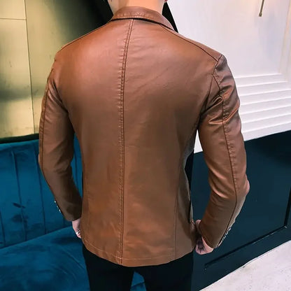 Blouson en Cuir Fin pour Homme, Coupe Slim, Beau Vintage, Vêtements Décontractés, Originaux, Printemps Automne