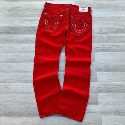 Y2k Denim pantalon Harajuku taille haute jambe large jean bleu bouddha brodé jean droit décontracté haute rue femmes vêtements