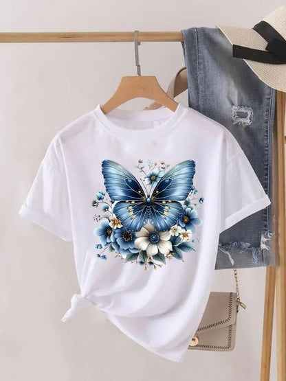 Tendance fleur Style mignon à manches courtes femmes imprimer femme chemise mode vêtements graphiques T-shirts vêtements dame t-shirt décontracté