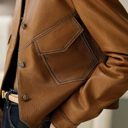Blouson en similicuir PU femme, slim et court, avec boucle à une rangée, pour moto et rue, automne hiver